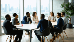 Réunion entre une entreprise cliente et des consultants illustrant une collaboration sécurisée en portage salarial
