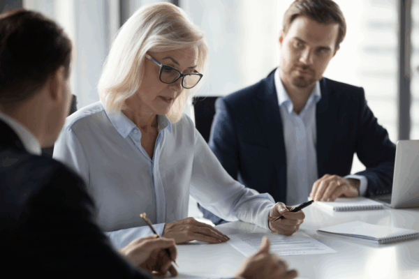 Professionnelle senior transmettant son expertise lors d’une mission de conseil en portage salarial