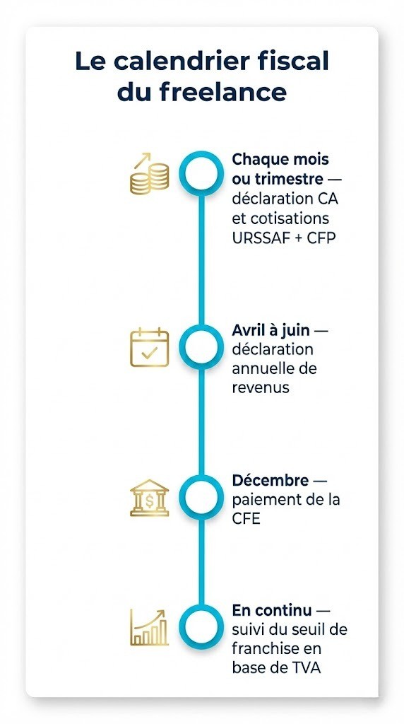 Calendrier fiscal du freelance : échéances annuelles des cotisations, impôts et taxes