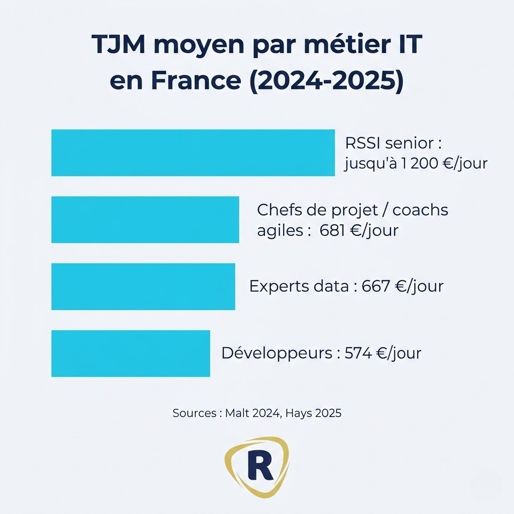 Infographie des TJM moyens par métier IT en France en 2025-2026