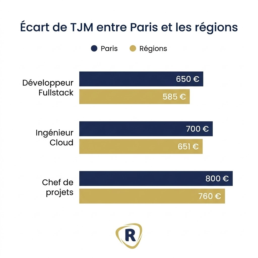 Infographie des écarts de TJM entre Paris et les régions en France